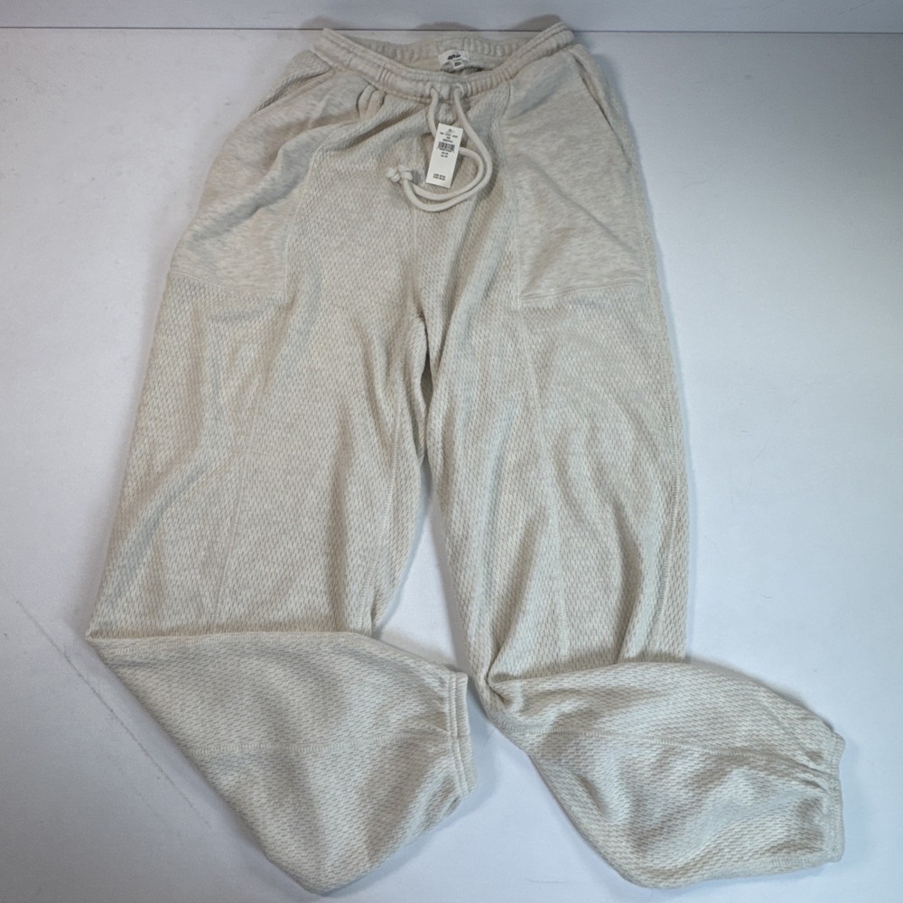 Aerie Jogger Pants NWT Womens Large Cream Waffle Knit Thermal Lounge XS